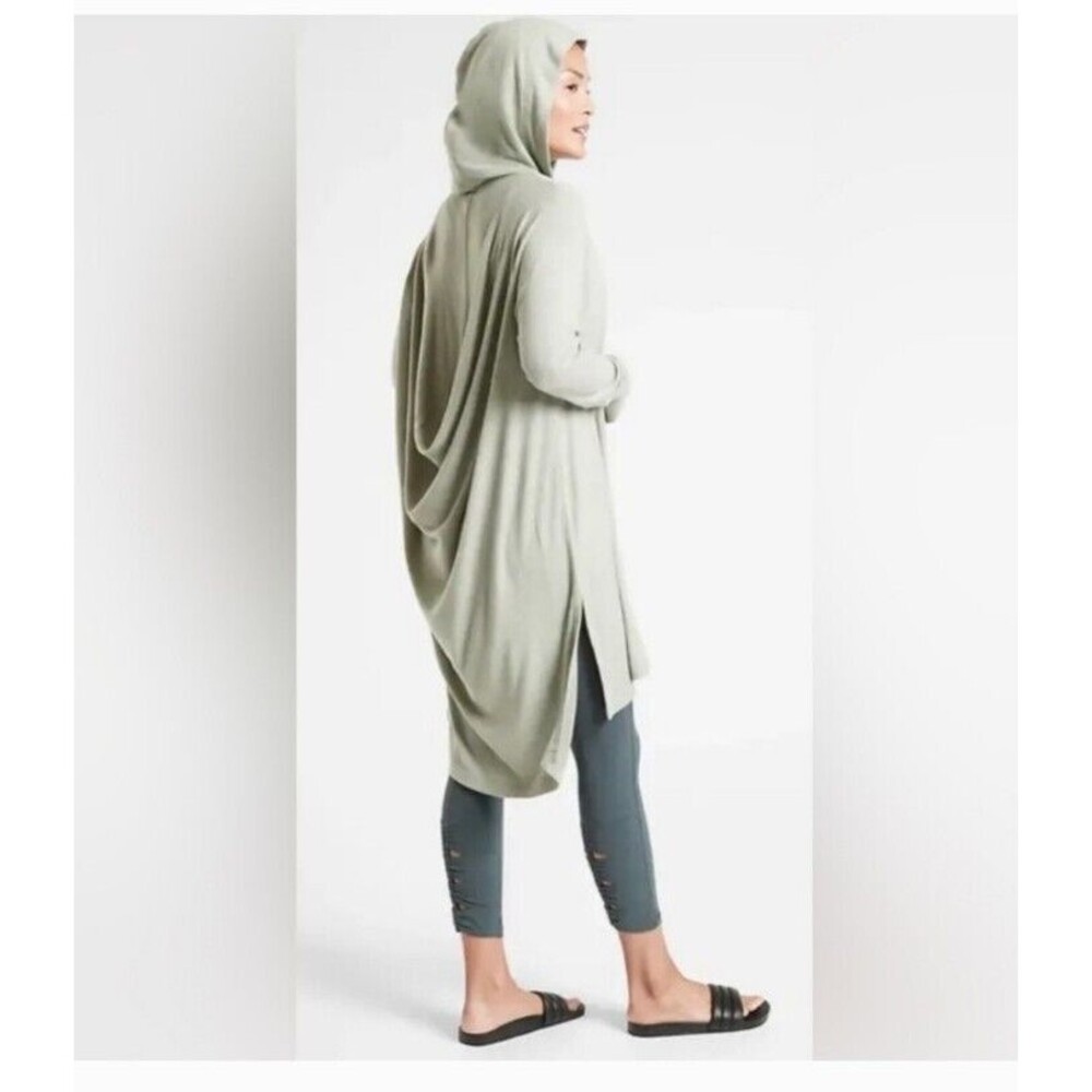 ATHLETA Cardigan Harmony Wrap  Cardigan Hooded Duster Heather Green  Sz S Lounge